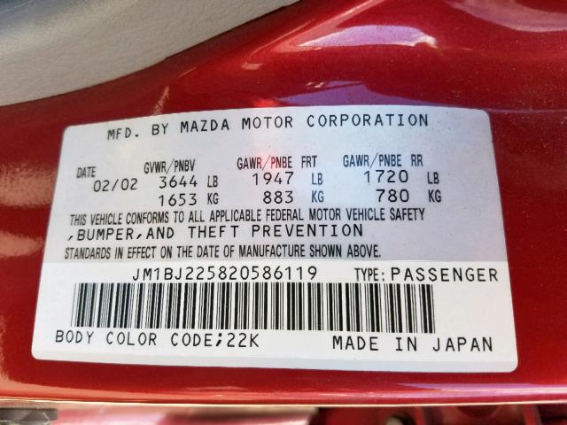 JM1BJ225820586119 - 2002 MAZDA PROTEGE DX RED photo 10