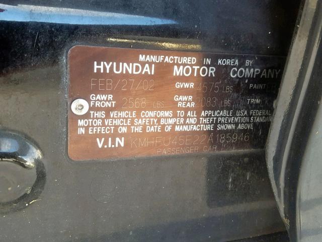 KMHFU45E22A185946 - 2002 HYUNDAI XG 350 BLACK photo 10