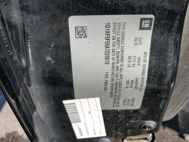 1G1AF5F58A7220619 - 2010 CHEVROLET COBALT 2LT BLACK photo 10