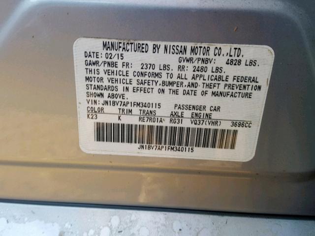 JN1BV7AP1FM340115 - 2015 INFINITI Q50 BASE SILVER photo 10