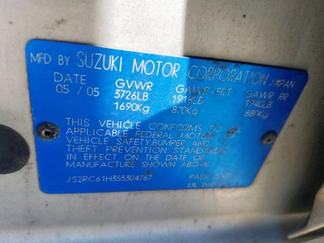 JS2RC61H355304767 - 2005 SUZUKI AERIO SX SILVER photo 10