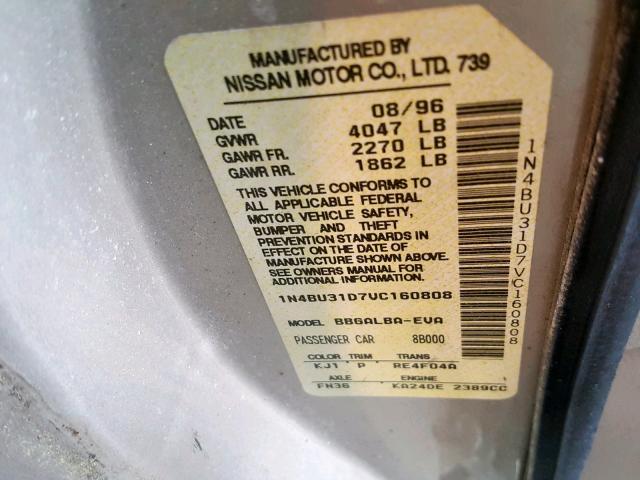 1N4BU31D7VC160808 - 1997 NISSAN ALTIMA XE TAN photo 10