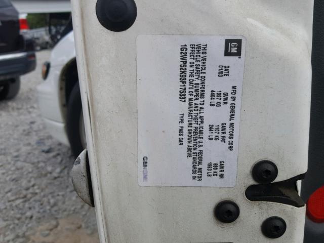 1G2WP52K93F175337 - 2003 PONTIAC GRAND PRIX თეთრი ფოტო 10