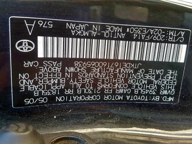 JTKDE167160065938 - 2006 TOYOTA SCION TC შავი ფოტო 10