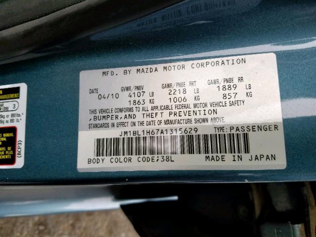 JM1BL1H67A1315629 - 2010 MAZDA 3 S BLUE photo 10