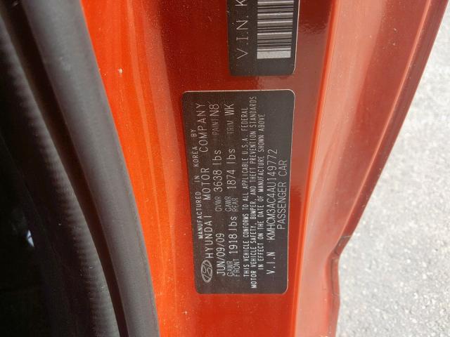 KMHCM3AC4AU149772 - 2010 HYUNDAI ACCENT BLU ORANGE photo 10