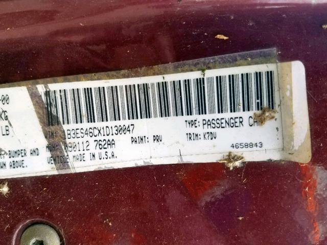 1B3ES46CX1D130047 - 2001 DODGE NEON SE MAROON photo 10