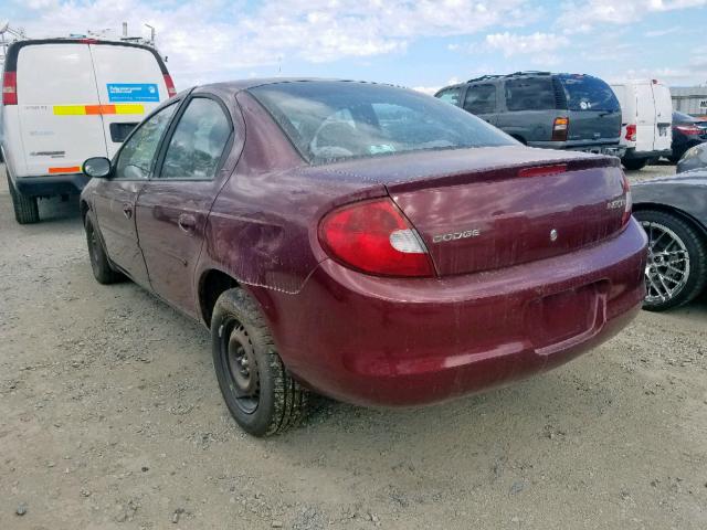 1B3ES46CX1D130047 - 2001 DODGE NEON SE MAROON photo 3