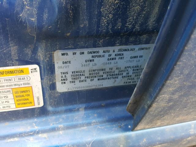 KL1TD56638B074384 - 2008 CHEVROLET AVEO BASE Көк фото 10