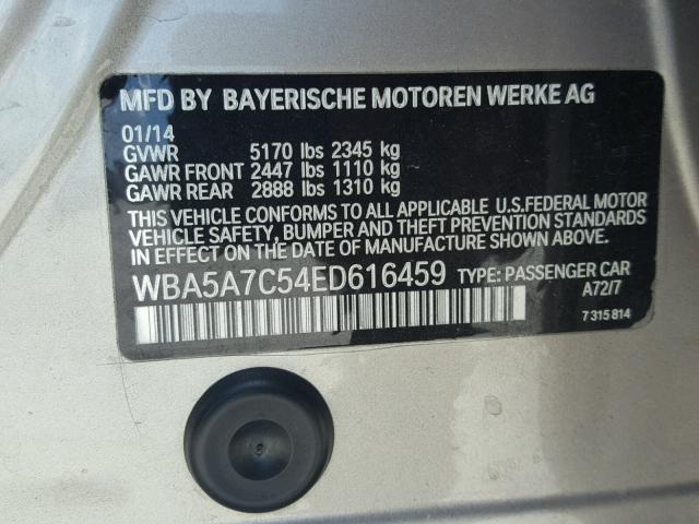 WBA5A7C54ED616459 - 2014 BMW 528 XI SILVER photo 10