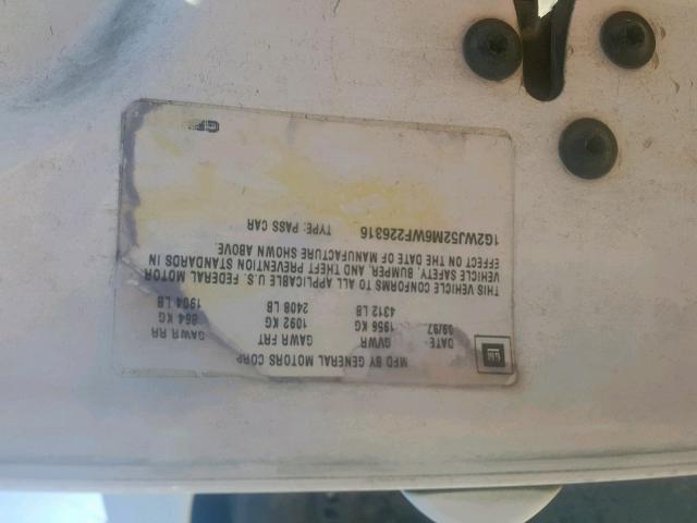 1G2WJ52M6WF226316 - 1998 PONTIAC GRAND PRIX WHITE photo 10