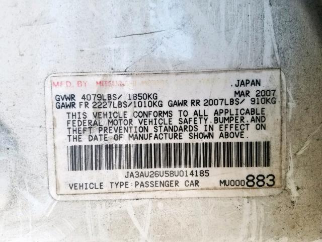 JA3AU26U58U014185 - 2008 MITSUBISHI LANCER ES WHITE photo 10