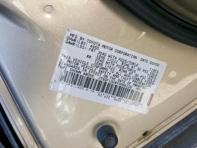 JT6GF10U8Y0066126 - 2000 LEXUS RX 300 GOLD photo 10