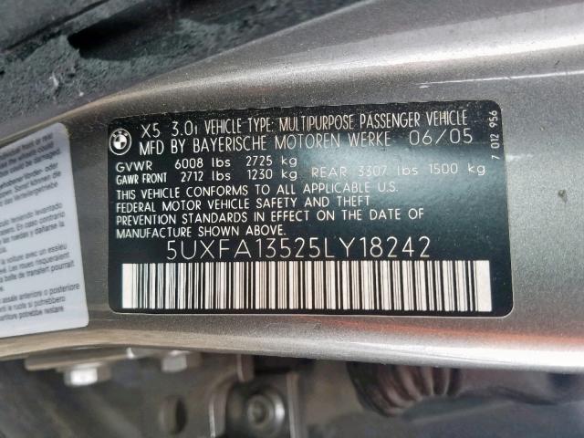 5UXFA13525LY18242 - 2005 BMW X5 3.0I GRAY photo 10