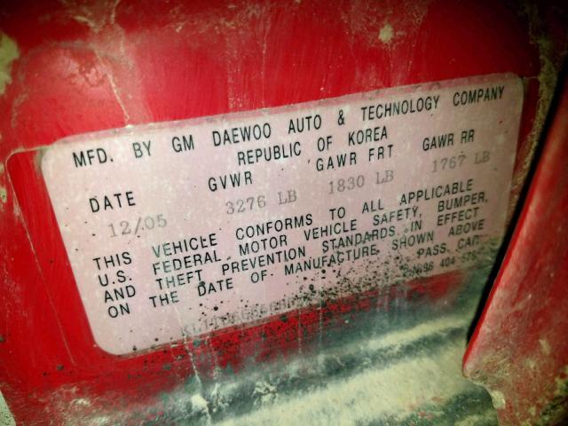 KL1TD66656B623201 - 2006 CHEVROLET AVEO BASE წითელი ფოტო 10