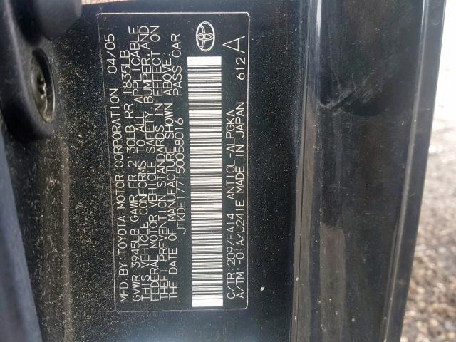 JTKDE177150058016 - 2005 TOYOTA SCION TC შავი ფოტო 10