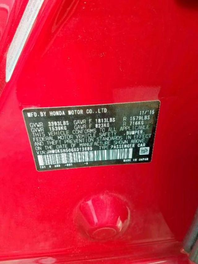 JHMGK5H50GX013689 - 2016 HONDA FIT LX RED photo 10