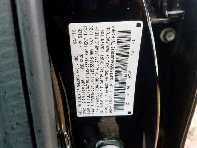 5J8TB2H55AA003976 - 2010 ACURA RDX TECHNO BLACK photo 10