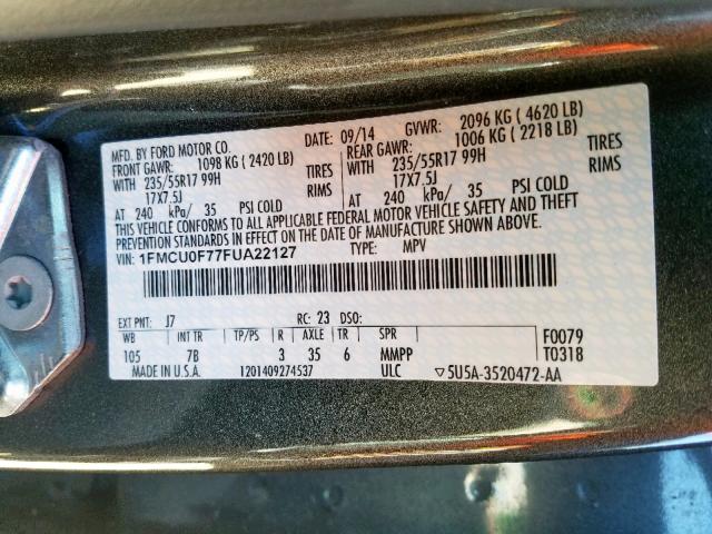 1FMCU0F77FUA22127 - 2015 FORD ESCAPE S GRAY photo 10