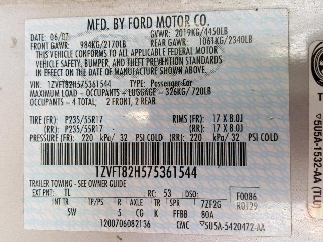1ZVFT82H575361544 - 2007 FORD MUSTANG GT SILVER photo 10