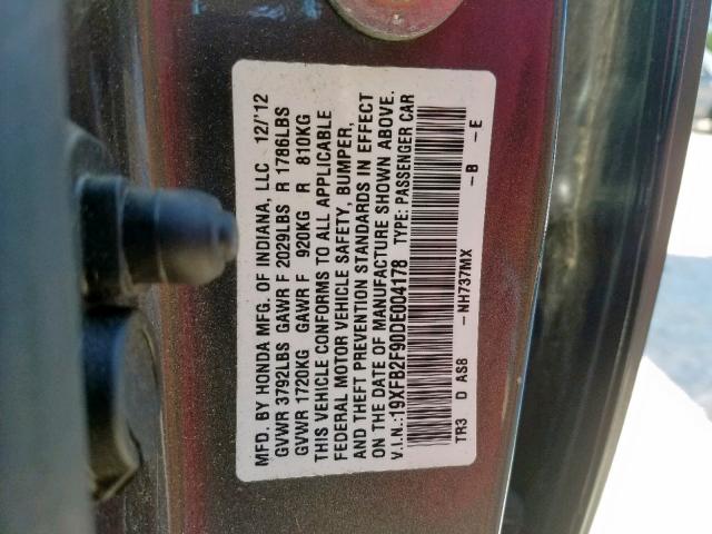 19XFB2F90DE004178 - 2013 HONDA CIVIC EXL 灰色 照片 10