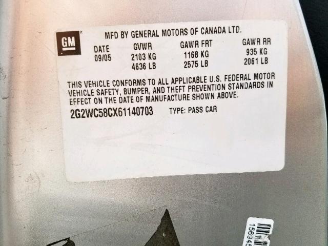 2G2WC58CX61140703 - 2006 PONTIAC GRAND PRIX SILVER photo 10