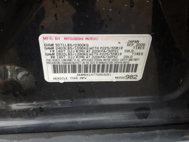 JA4MS41X77U003201 - 2007 MITSUBISHI OUTLANDER BLACK photo 10