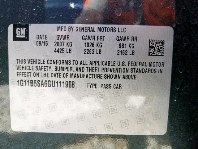 1G11B5SA6GU111908 - 2016 CHEVROLET MALIBU LIM 灰色 照片 10