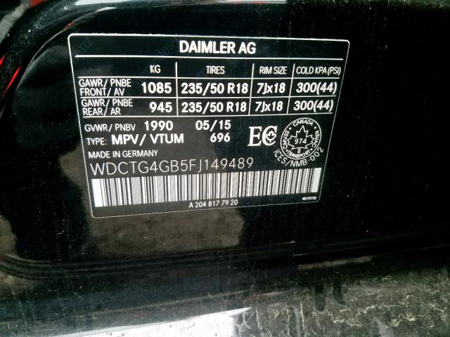 WDCTG4GB5FJ149489 - 2015 MERCEDES-BENZ GLA 250 4M BLACK photo 10