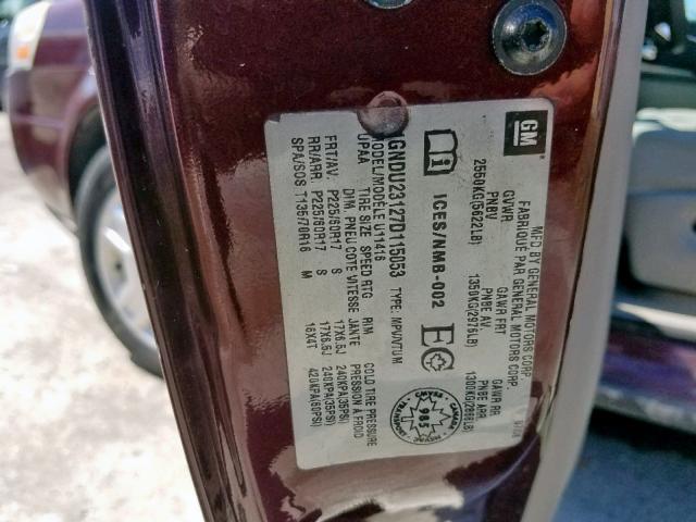 1GNDU23127D115053 - 2007 CHEVROLET UPLANDER L 红色 照片 10