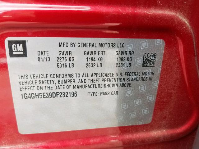 1G4GH5E39DF232196 - 2013 BUICK LACROSSE P RED photo 10