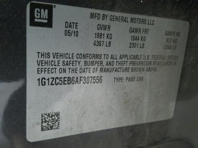 1G1ZC5EB6AF307556 - 2010 CHEVROLET MALIBU 1LT GRAY photo 10