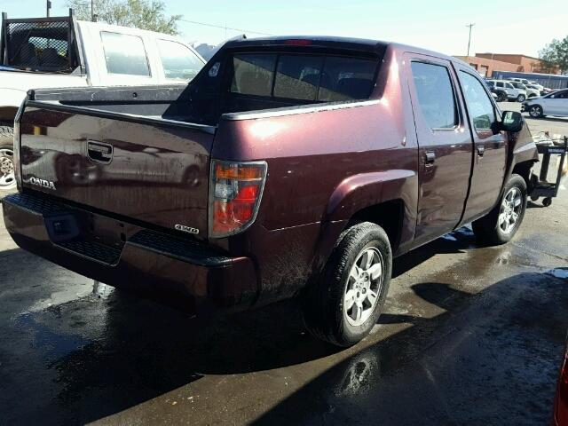 2HJYK164X7H536615 - 2007 HONDA RIDGELINE BURGUNDY photo 4