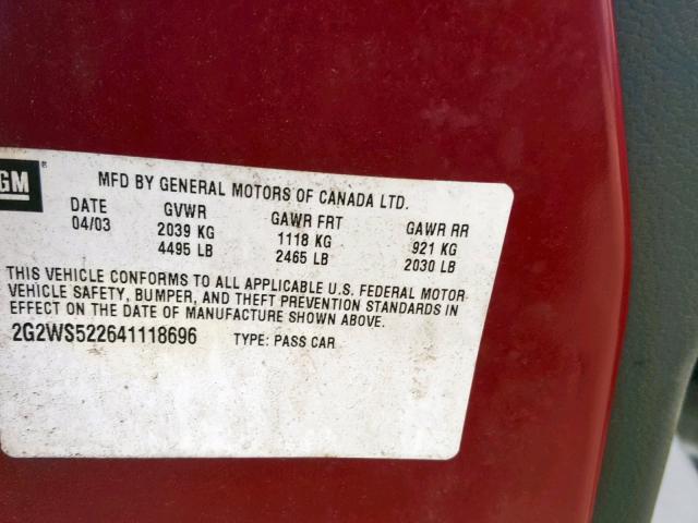 2G2WS522641118696 - 2004 PONTIAC GRAND PRIX MAROON photo 10