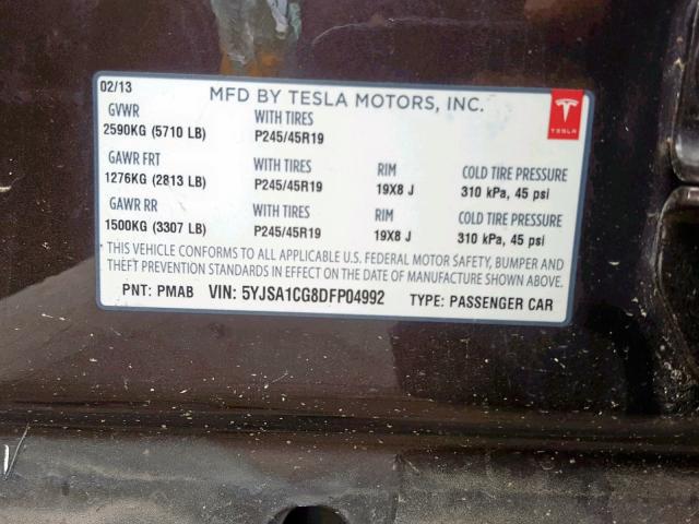 5YJSA1CG8DFP04992 - 2013 TESLA MODEL S BROWN photo 10