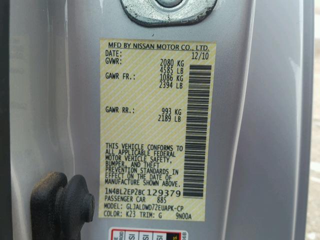 1N4BL2EP2BC129379 - 2011 NISSAN ALTIMA SR SILVER photo 10