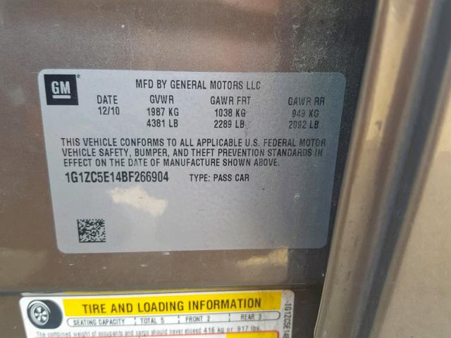 1G1ZC5E14BF266904 - 2011 CHEVROLET MALIBU 1LT 米色 照片 10