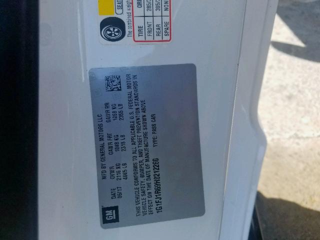 1G1FJ1R69H0212260 - 2017 CHEVROLET CAMARO ZL1 白色 照片 10