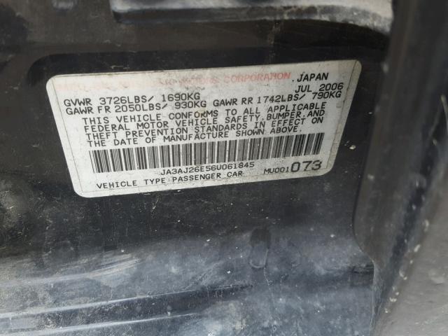 JA3AJ26E56U061845 - 2006 MITSUBISHI LANCER ES BLACK photo 10