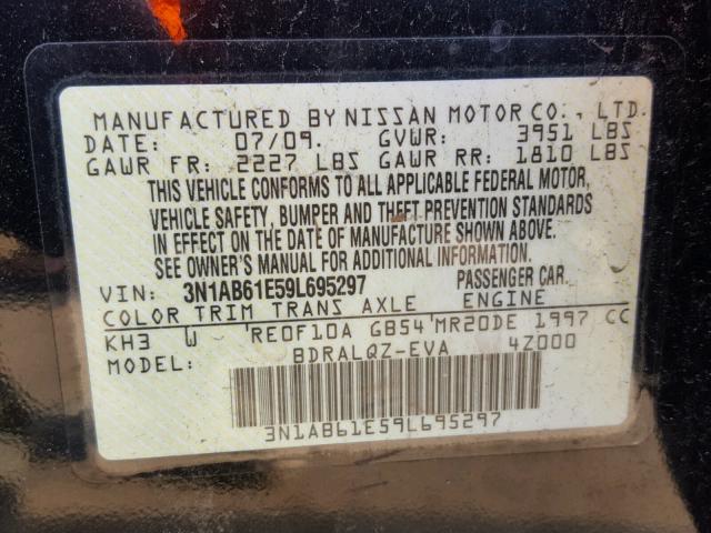 3N1AB61E59L695297 - 2009 NISSAN SENTRA 2.0 BLACK photo 10