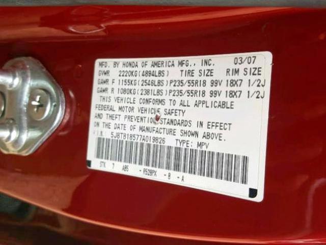 5J8TB18577A019826 - 2007 ACURA RDX TECHNO RED photo 10