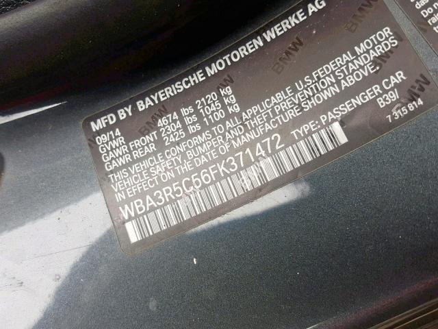 WBA3R5C56FK371472 - 2015 BMW 435 XI GRAY photo 10