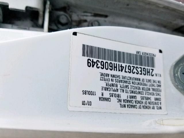 2HGES26741H606349 - 2001 HONDA CIVIC EX WHITE photo 10