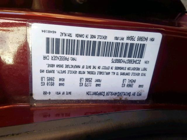 2C3HE66G7YH386875 - 2000 CHRYSLER 300M BURGUNDY photo 10