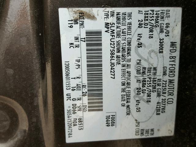 5LMFU27586LJ04277 - 2006 LINCOLN NAVIGATOR Қоңыр фото 10