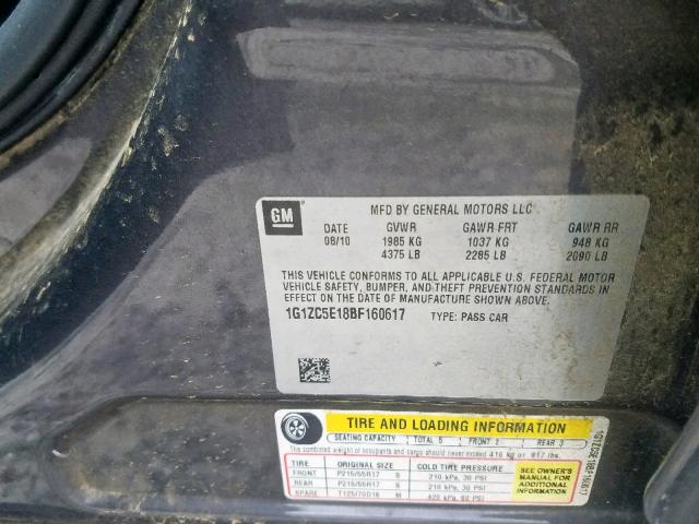 1G1ZC5E18BF160617 - 2011 CHEVROLET MALIBU 1LT GRAY photo 10