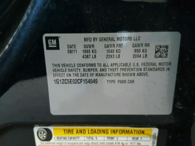 1G1ZC5E02CF154949 - 2012 CHEVROLET MALIBU 1LT BLACK photo 10