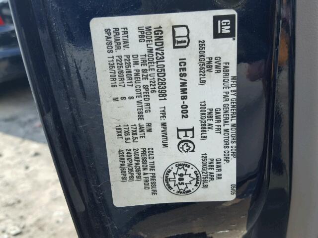 1GNDV23L05D283981 - 2005 CHEVROLET UPLANDER L 蓝色 照片 10