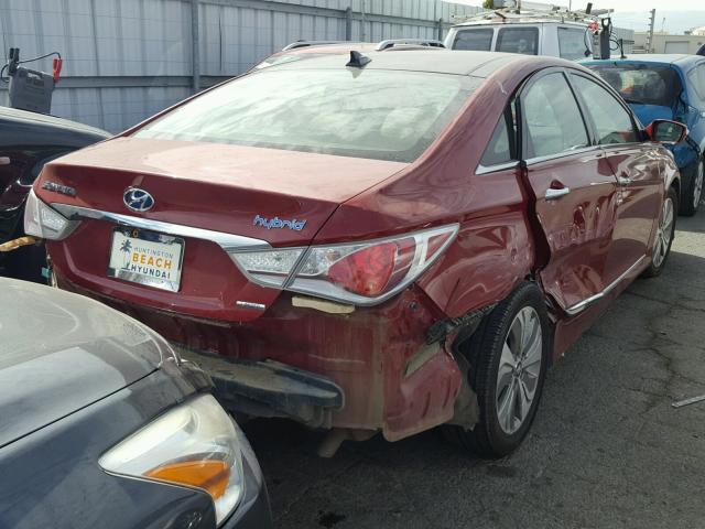 KMHEC4A40EA106774 - 2014 HYUNDAI SONATA HYB RED photo 4