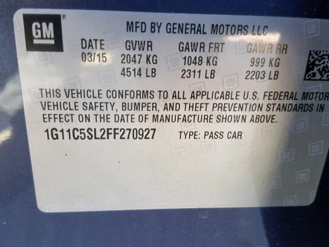 1G11C5SL2FF270927 - 2015 CHEVROLET MALIBU 1LT 蓝色 照片 10